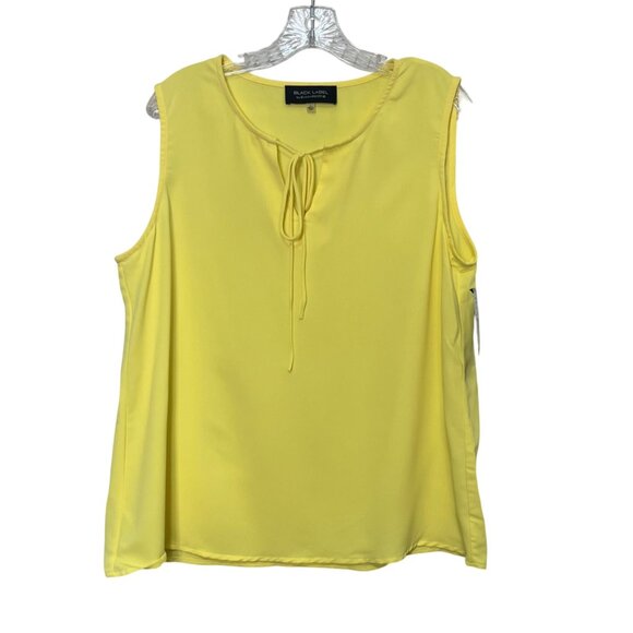 Black Label By Evan-Picone Sleeveless Shirt Large Yellow Tie Neck New - Picture 2 of 8